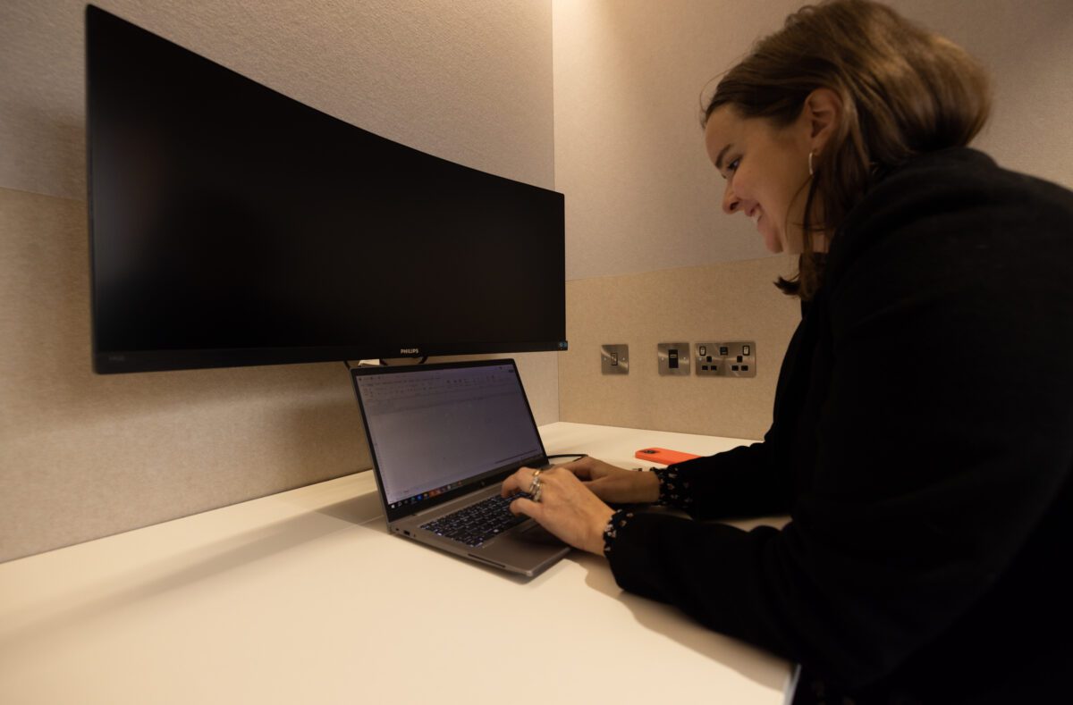 working on computer