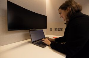 working on computer